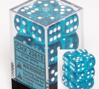 Chessex Translucent 16Mm D6 Teal W/White Dice Block 12 Pipped Dice
