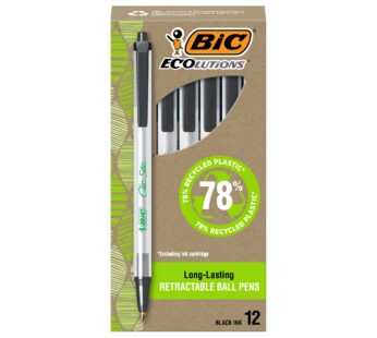 BIC Ecolutions Clic Stic Black Ballpoint Pens, Medium Point (1.0mm), 12-Count Pack, Retrac