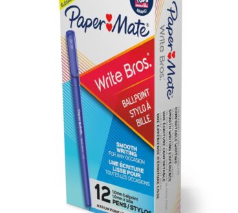 Paper Mate Write Bros Ballpoint Pens, Medium Point (1.0mm), Blue, 12 Count (3311131)