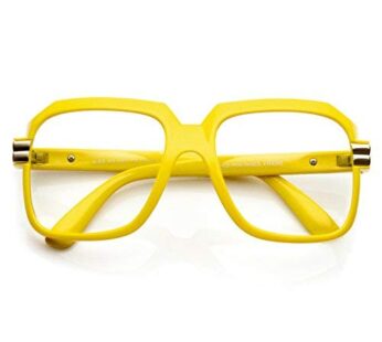 zeroUV Large Color Coated Square Oversized Hip Hop Clear Lens Glasses (Yellow)