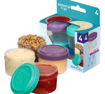 Sistema 4-Piece Salad Dressing and Condiment Containers with Lids for Lunch