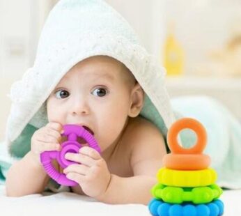 Stacking Baby Teether Toy – Sensory Silicone Teething Rings for Babies Promote Motor Ski