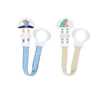 MAM 2 Clips for Pacifiers With Fasteners and Flexible Rings for Boys, Designs May Vary