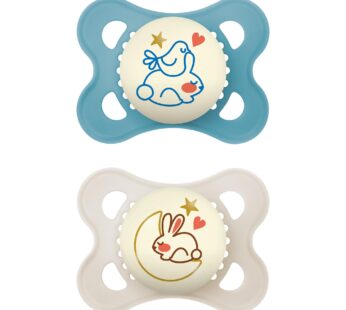 MAM Night Pacifiers 0-6 Months, Best for Breastfed Babies, Glow in the Dark, Baby Boy, 2 C