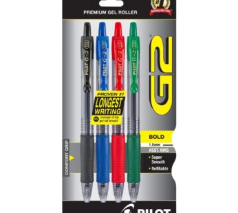Pilot, G2 Premium Gel Roller Pens, Bold Point 1 mm, Pack of 4, Assorted Colors