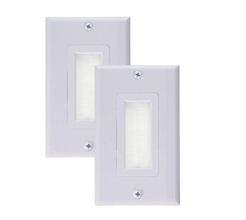 iMBAPrice (Pack of 2) White Single Brush Wall Plate – Single Gang Wall Plate with Brush B