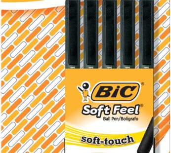 BIC Soft Feel Black Retractable Ballpoint Pens, Medium Point (1.0mm), 5-Count Pack, Black
