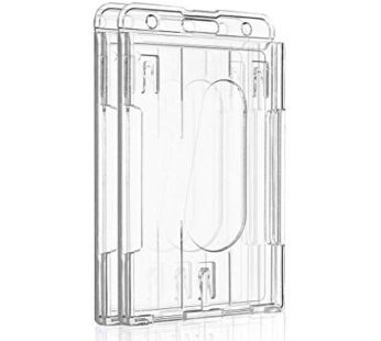 Pawfly 2 Pack Vertical 2-Card Badge Holder with Thumb Slot Hard Transparent PC Case Protec