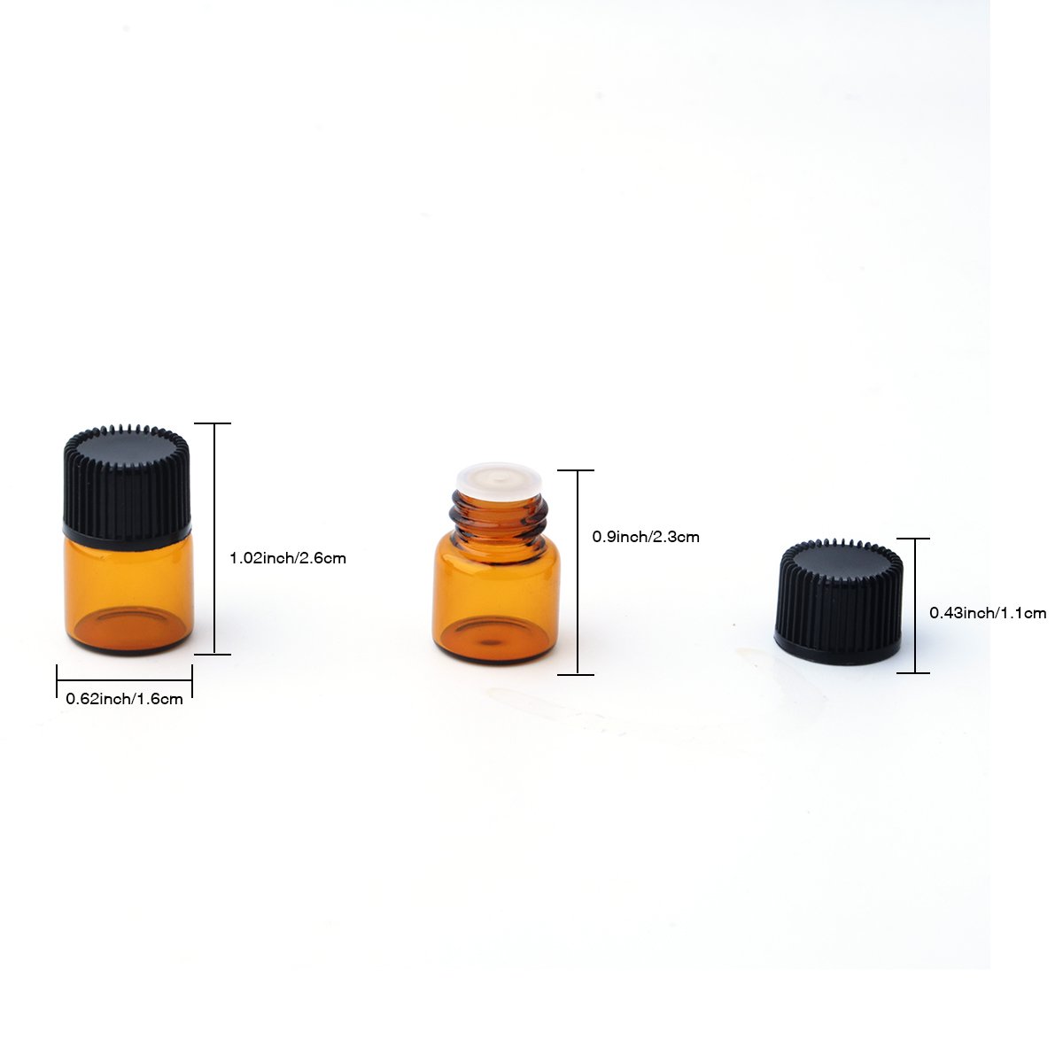 Enslz Mini Essential Oil Bottles Empty Sample bottle 1ml(1/4 dram) 2ml (5/8 dram) Amber Gl - Image 2