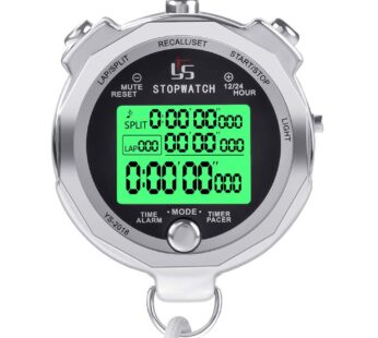 LAOPAO Stopwatch Metal Stopwatch Timer with Backlit 1/100th Second Precision 2 Lap Memory