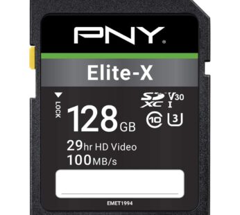 PNY 128GB Elite-X Class 10 U3 V30 SDXC Flash Memory Card – 100MB/s, Class 10, U3, V30, 4K