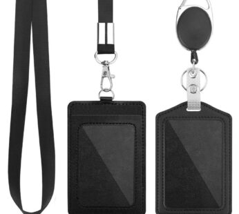 2 Pack Badge Holders, Vertical PU Leather ID Badge Card Holder with Detachable Neck Lanyar