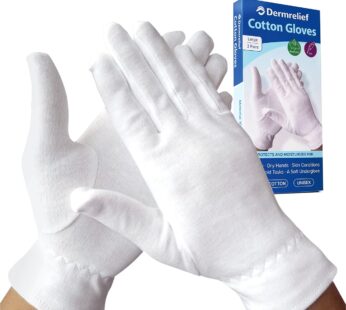 Dermrelief Cotton Gloves – for Beauty, Dry Hands, Eczema, Dermatitis and Psoriasis (Large,