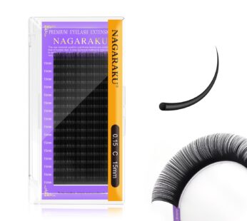 NAGARAKU Eyelash Extensions Individual Lashes 0.15 mm C curl 15mm Premium Classic Matte Bl
