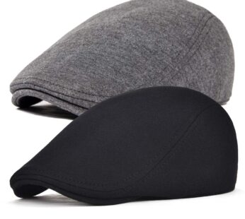 FEINION 2 Pack Men Cotton Newsboy Cap Soft Fit Cabbie Hat (Black/Dark Grey)