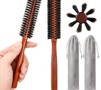 2 Pieces Small Round Hair Brush Mini Bristle Beard Brush for Men Women with 2 Piece Drawst