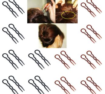 AKOAK 24 Pieces Mixed Black and Brown Plastic U Shaped Hair Pins Hair Style Grip Pins Fast