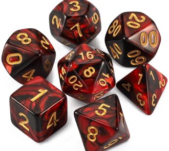 QMAY DND Dice Set -D&D Polyhedral Dice (7 Pcs) for Dungeons and Dragons (Red and Black)