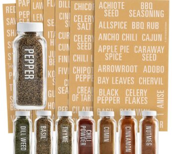 Talented Kitchen 134 Preprinted Minimalist Spice Labels, Bold All Caps White Seasoning Lab