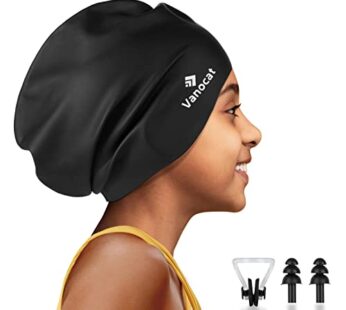 Kids Extra Large Swim Cap for Long Hair, Waterproof Silicone Swimming Caps for Boys Girls
