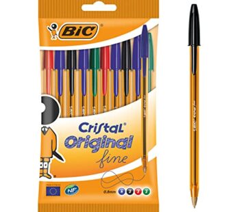BIC Cristal Original Fine Ball Pens Fine Point (0.8 mm) – Assorted Colours, Pouch of 10