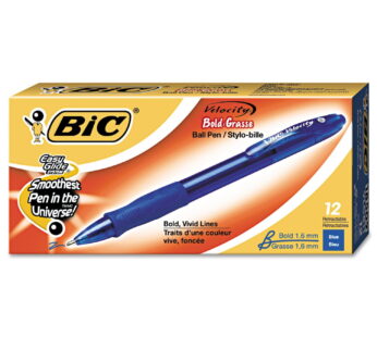 BIC Atlantis Velocity Bold Retractable Ball Pen, Bold Point (1.6mm), Blue, 12-Count, Rubbe