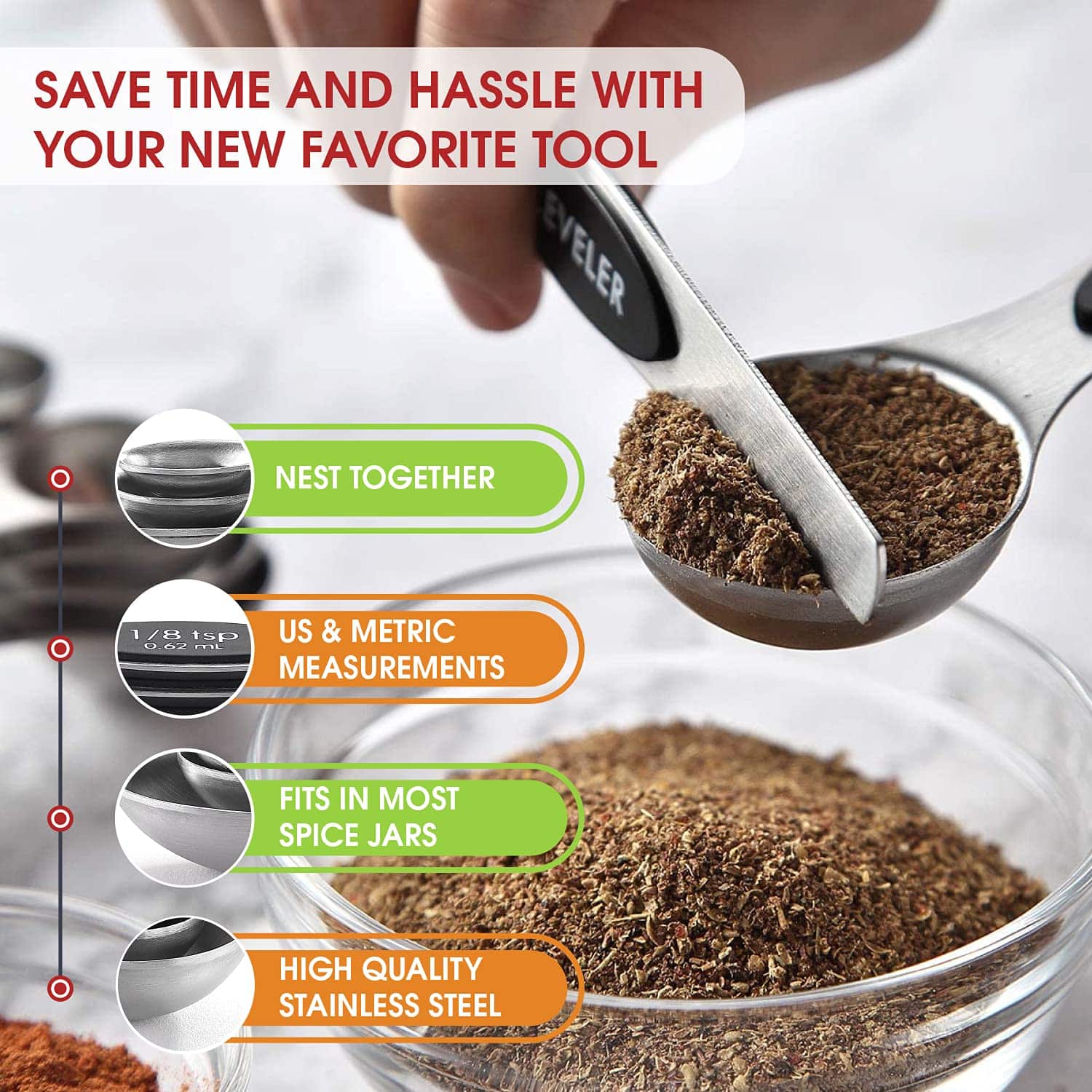 Spring Chef Magnetic Measuring Spoons Set with Strong N45 Magnets, Heavy Duty Stainless St - Image 6