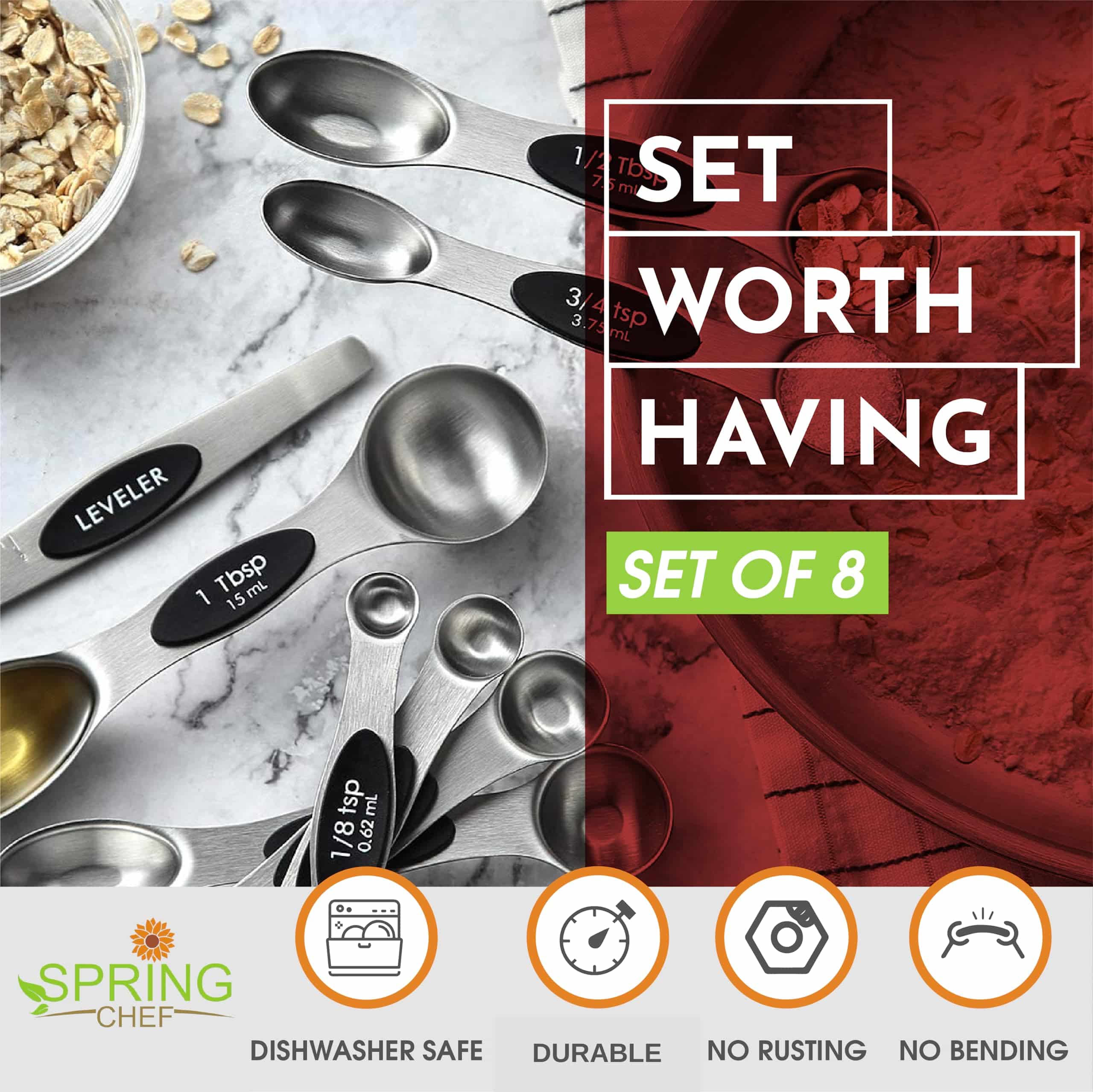 Spring Chef Magnetic Measuring Spoons Set with Strong N45 Magnets, Heavy Duty Stainless St - Image 4
