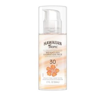 Hawaiian Tropic Weightless Hydration Lotion Sunscreen for Face SPF 30, 1.7oz | Travel Size Sunscreen, Oil Free Face Sunscreen, Hawaiian Tropic Sunscreen SPF 30, Sunblock Face, Mini Sunscreen, 1.7oz