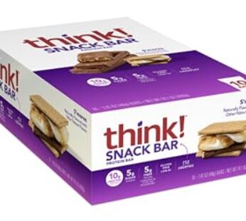 think! Protein Bars with Chicory Root for Fiber, Digestive Support, Gluten Free with Whey Protein Isolate, S’mores, Snack Bars without Artificial Sweeteners, 1.4 Oz (10 Count)