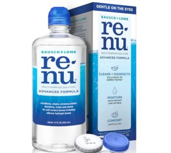 Renu Contact Lens Solution Multipurpose Disinfectant, Advanced Formula Lens Cleaner, Cleans & Moisturizes Soft & Silicon Hydrogel Lenses, 12 Fl Oz