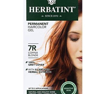 Herbatint Permanent Haircolor Gel, 7R Copper Blonde, Alcohol Free, Vegan, 100% Grey Coverage – 4.56 oz