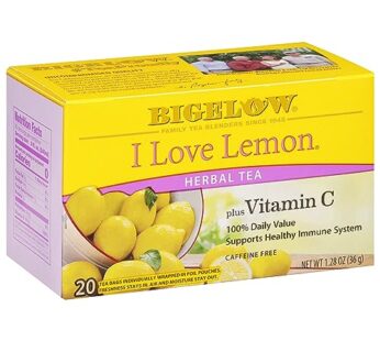 Bigelow Tea I Love Lemon with Vitamin C Herbal Tea, Caffeine Free Tea with Lemon, 20 Count Box (Pack of 6), 120 Total Tea Bags