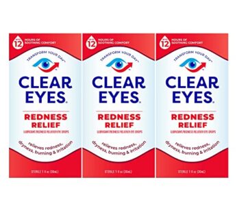 Clear Eyes Redness Eye Relief Eye Drops, 1.0 Fl Oz, Pack of 3