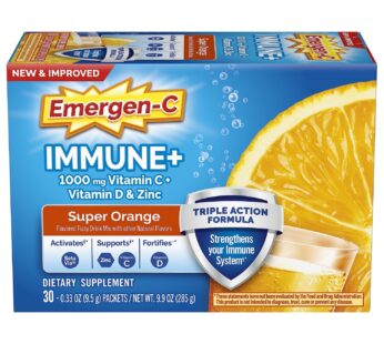 Emergen-C Immune+ Triple Action Immune Support Powder, BetaVia (R), 1000mg Vitamin C, B Vitamins, Vitamin D and Antioxidants, Super Orange ? 30 Count (Pack of 1)
