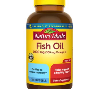 Nature Made Fish Oil 1000 mg Softgels, Fish Oil Supplements, Omega 3 Fish Oil for Healthy Heart Support, Omega 3 Supplement with 250 Softgels, 125 Day Supply