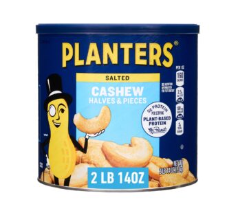 PLANTERS Salted Cashew Halves & Pieces, Party Snacks, Plant-Based Protein, 2 Lb 14 Oz Canister
