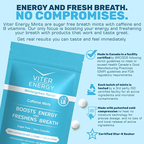 Viter Energy Caffeinated Mints 40mg Caffeine, B Vitamins, Sugar Free. (Wintergreen, 8oz, Bulk Bag) - Image 5
