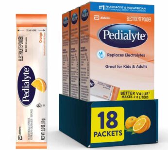 Pedialyte Electrolyte Powder Packets, Orange, Hydration Drink, 18 Single-Serving Powder Packets