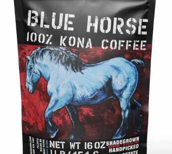 Farm-fresh: 100% Kona Coffee – Dark Roast – Arabica Whole Beans – 1 Lb or 16 oz Bag – Blue Horse 100% Kona Coffee from the Big Island of Hawaii