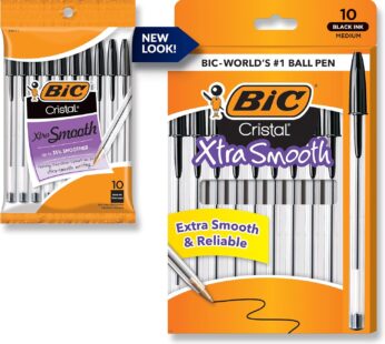 BIC Cristal Xtra Smooth Ballpoint Pen, Medium Point (1.0mm), Black, For Everyday Writing Activities, 10-Count