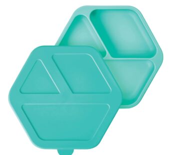 Tiny Twinkle Silicone Suction Baby Plate, Suction Grip Divided Dish for First Foods and Self-Feeding Toddlers, Baby Led Weaning Supplies for Independent Eating (Mint Plate with Lid)