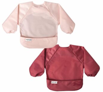 Tiny Twinkle Long Sleeve Bib for Babies & Toddlers | 2-Pack Waterproof Smock Bib for Eating | Machine Washable & Mess-Proof Feeding Essentials | Newborn Shower Gift (Rose Burgundy,6?24M)