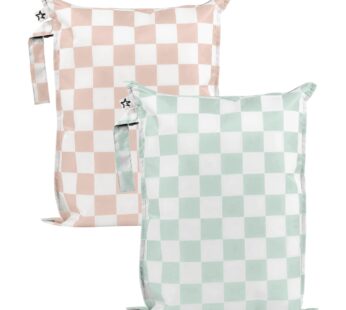 Tiny Twinkle Mess Proof Wet Bags | 2-Pack Reusable Waterproof Wet Bags for Swimsuits | Baby Clothes | Travel & Diaper Bag (Unisex Checkers)