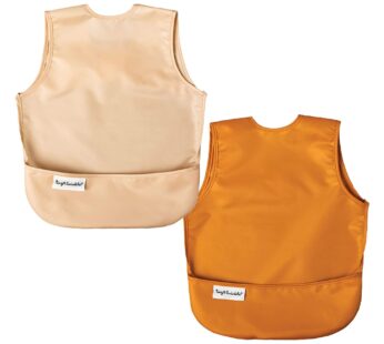 Tiny Twinkle Mess Proof Baby Bibs | 2 Pack Waterproof Toddler Bib for Eating | Baby Apron for Feeding, Machine Washable, Perfect Shower Gift (Sand Cinnamon, 2-4Y)