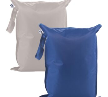 Tiny Twinkle Mess Proof Wet Bags | 2-Pack Reusable Waterproof Wet Bags for Swimsuits | Baby Clothes | Travel & Diaper Bag (Grey, Indigo)