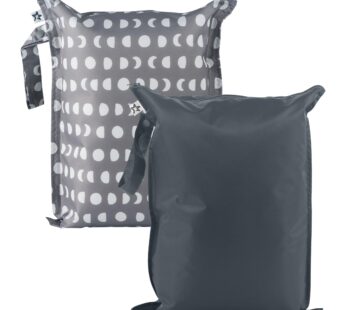 Tiny Twinkle Mess Proof Wet Bags | 2-Pack Reusable Waterproof Wet Bags for Swimsuits | Baby Clothes | Travel & Diaper Bag (Luna)
