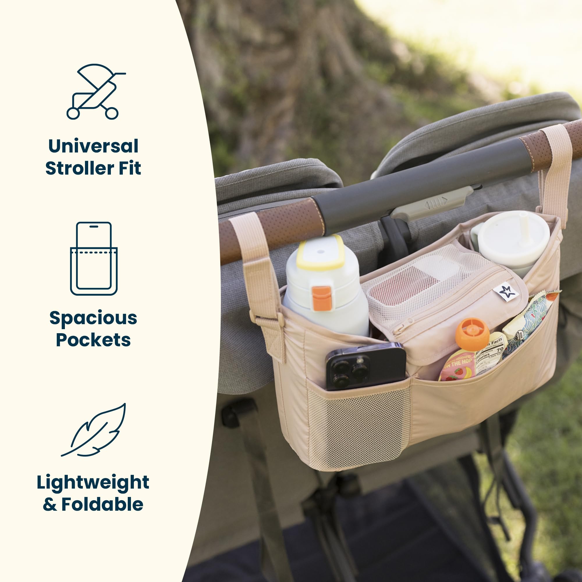 Tiny Twinkle Universal Stroller Organizer with Adjustable Strap - Waterproof Stroller Caddy Fits Baby Jogger, Nuna, Graco, Donna and Bugaboo Strollers_Black_ - Image 8