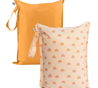 Tiny Twinkle Mess Proof Wet Bags | 2-Pack Reusable Waterproof Wet Bags for Swimsuits | Baby Clothes | Travel & Diaper Bag (Boho Rainbow)