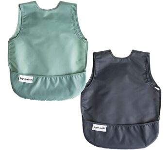 Tiny Twinkle Mess Proof Baby Bibs | 2 Pack Waterproof Toddler Bib for Eating | Baby Apron for Feeding, Machine Washable, Perfect Shower Gift (Sage Charcoal, 2-4Y)